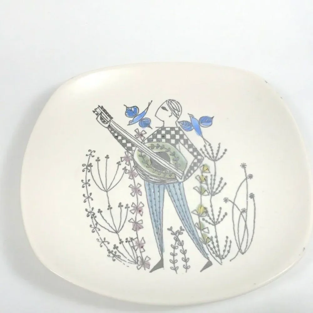 Stavangerflint Danish modern Man with the Mandolin Hand painted Plate, retro MCM - Picture 3 of 9